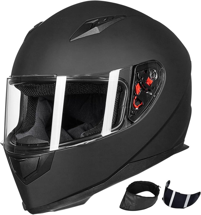 ILM Full Face Motorcycle Street Bike Helmet with Removable Winter Neck Scarf + 2 Visors DOT Model -313 (L, Matte Black) - Image 1